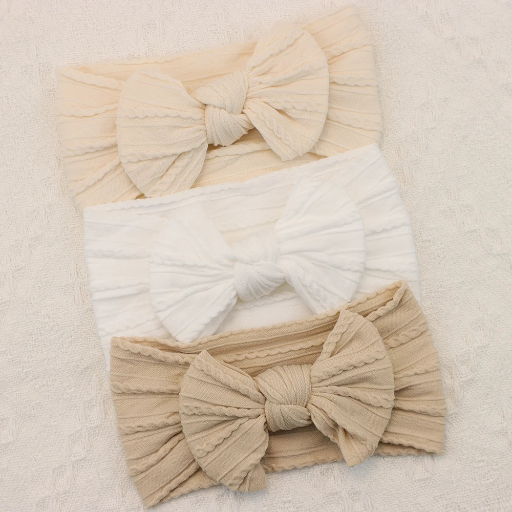 3 unids/set diadema para niña, diademas tejidas con lazo para bebé, turbante elástico suave para recién nacido, accesorios para el cabello para bebé para niña