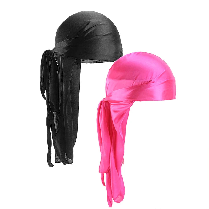 2 uds. Durags de satén sedoso para hombres, gorros de cola larga de diseñador, gorros de trapos Doo, gorros Du-rags para mujeres, corbata de satén de seda, gorro de trapos para ondas