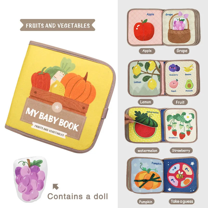 Libro de tela 3D de fieltro Montessori, juguetes sensoriales, imagen de tela, libro suave, actividades de aprendizaje para habilidades motoras finas, libros silenciosos