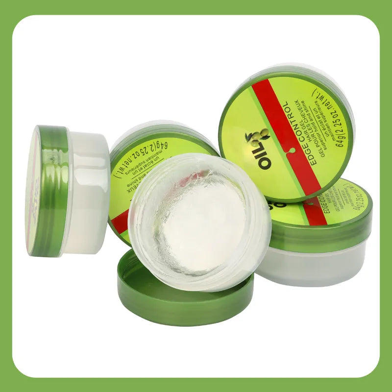 Cera de Control de bordes para mujer, Gel de Control de bordes de aceite de oliva con cepillo, cuchara, crema más suave para bordes de cabello de bebé, 2,25 Oz