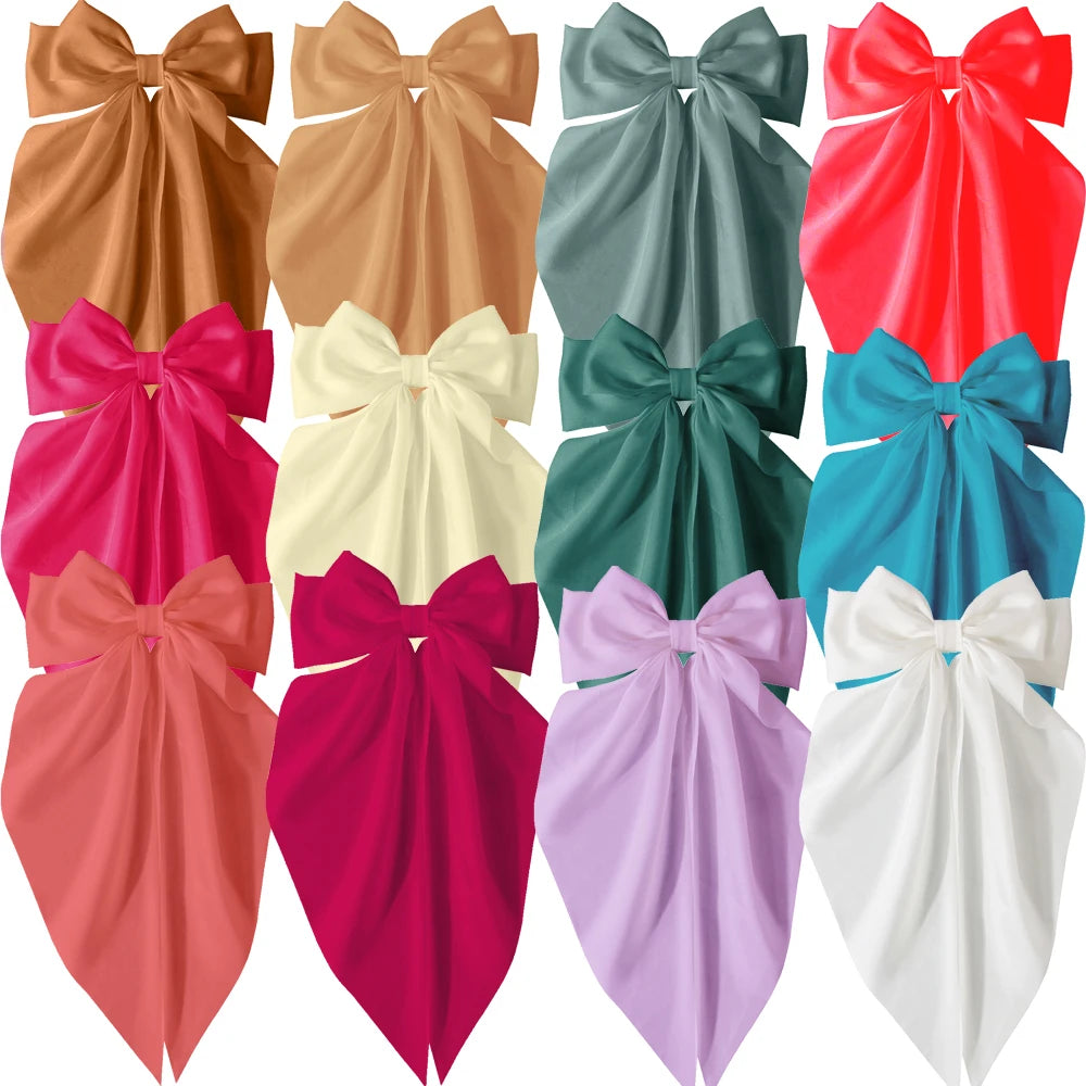 2/3/4/6/12 unids/set satén sedoso cinta con lazo de gran tamaño Clip para el cabello para mujeres pasadores Clips de Metal accesorios estéticos para el cabello