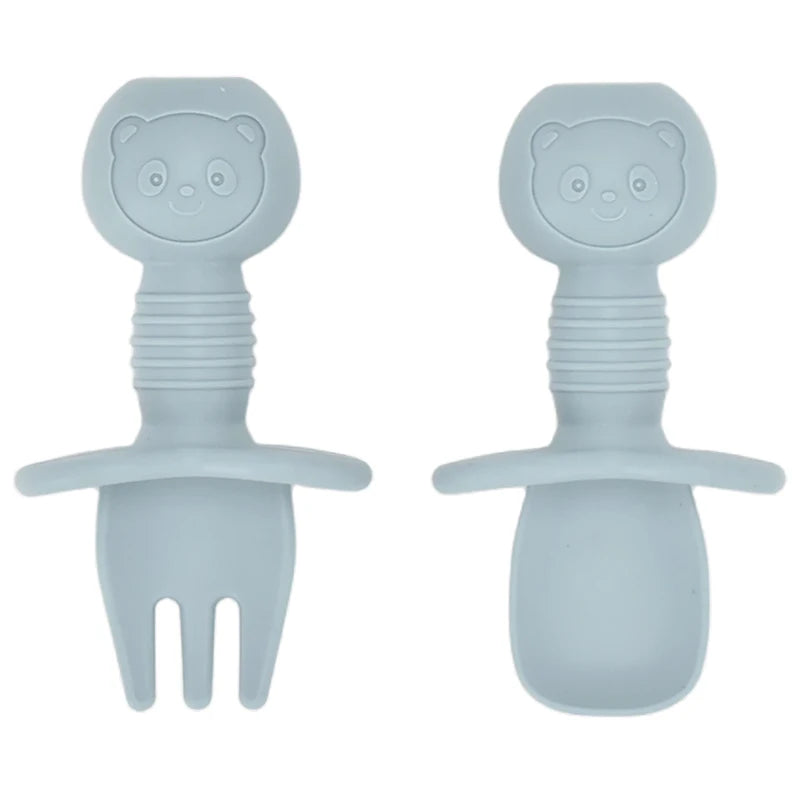 Juego de cucharas de aprendizaje para bebé, cuchara adhesiva de silicona de calidad alimentaria, cubiertos para niños, cuchara de entrenamiento, vajilla de alimentación, 2 uds.