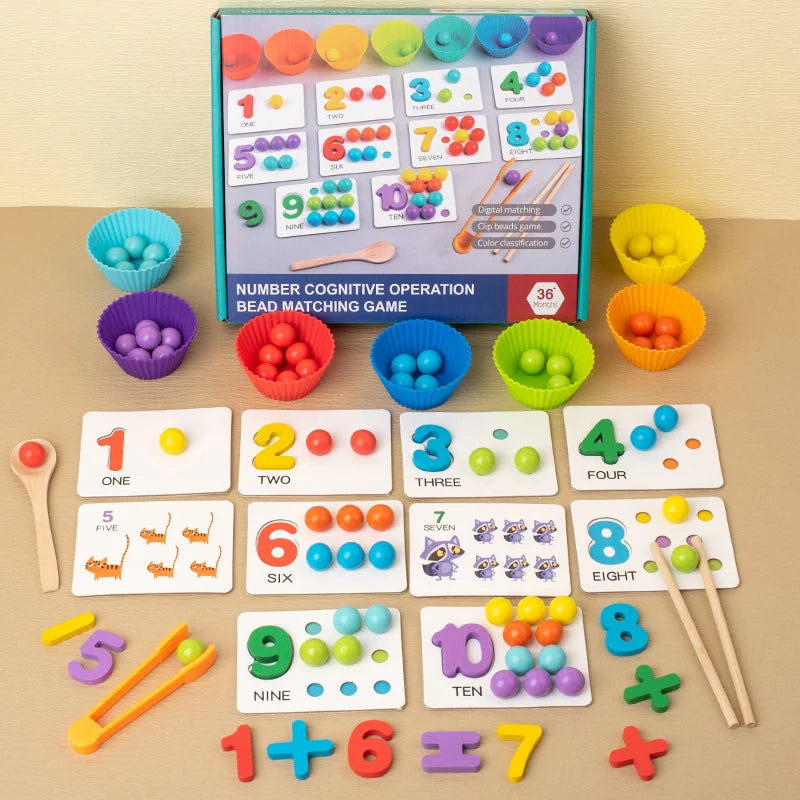 Accesorios de matemáticas Montessori para bebé, rompecabezas de emparejamiento cognitivo Digital, perla ingeniosa, juguetes de acción fina para niños