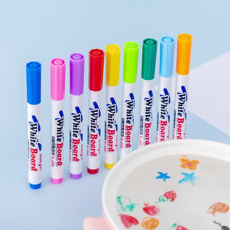 Bolígrafo flotante de agua, bolígrafos de tinta mágica con cuchara, pintura al agua de Color flotante, tiza artística, juego de dibujo de grafiti para niños