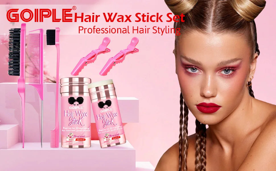 GOIPLE-Juego de peines para el cabello con barra de cera, 75g, sujeción perfecta, acabado para el cabello roto, pomada Tame Flyaways Slick Stick, crema de estilismo con vitamina E