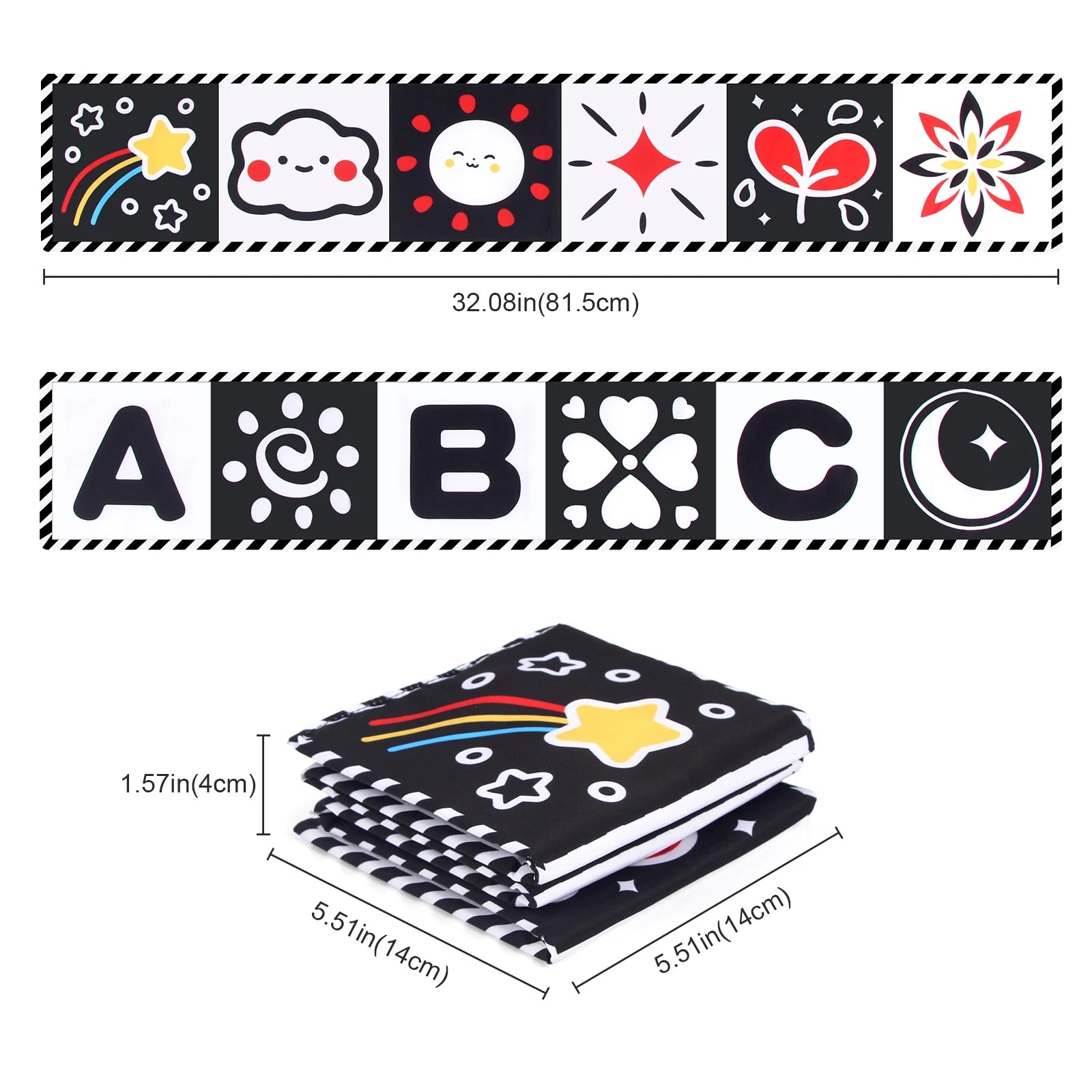 Libro de tela para bebé, juguetes de alto contraste para bebé de 0 a 36 meses, juguetes para cuna para recién nacido, libros de tela sensoriales de animales en blanco y negro, juguetes Montessori