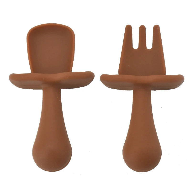 Juego de cucharas de aprendizaje para bebé, cuchara adhesiva de silicona de calidad alimentaria, cubiertos para niños, cuchara de entrenamiento, vajilla de alimentación, 2 uds.