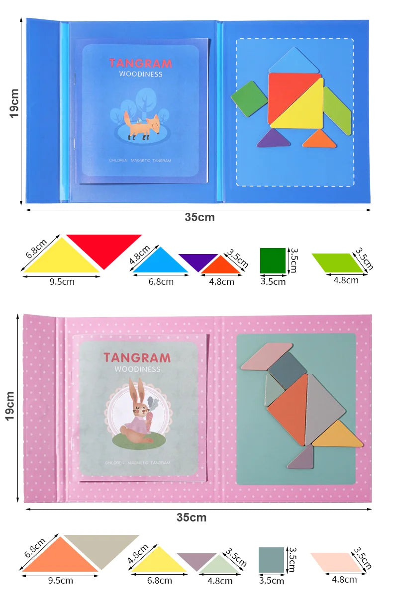 Rompecabezas de madera magnético Tangram, libro de rompecabezas, juguetes educativos para niños, bebé, chico, portátil, aprendizaje de inteligencia Montessori