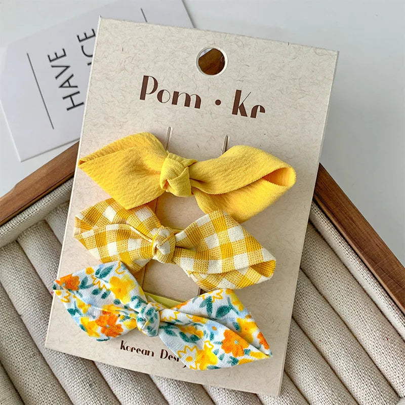 Conjunto de horquillas con lazos bonitos para niñas, flequillo Floral a cuadros, Clip para el cabello, accesorios coreanos para el cabello, tocado dulce para niños, 3 unids/lote