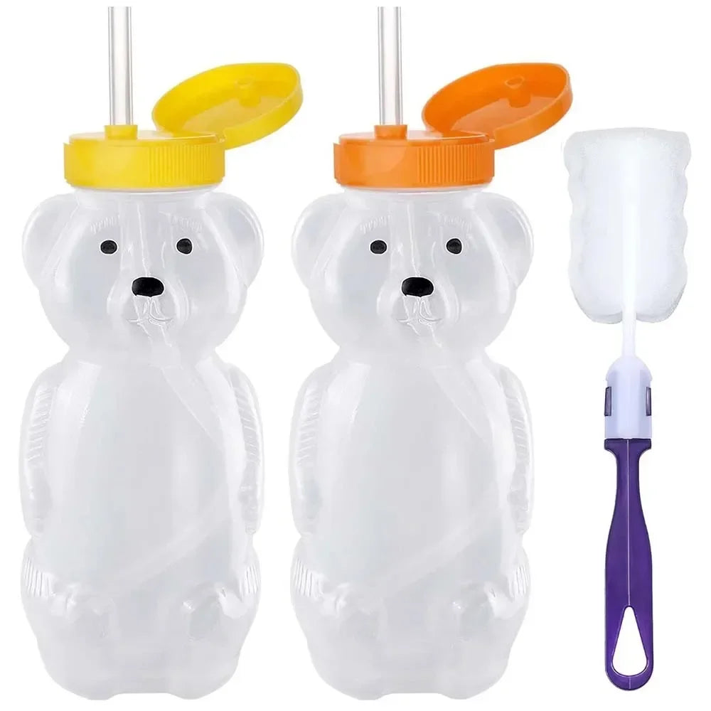 Tazas de paja Honey Bear para bebés con pajitas flexibles Botellas para sorber de 8 OZ de calidad alimentaria y sin BPA