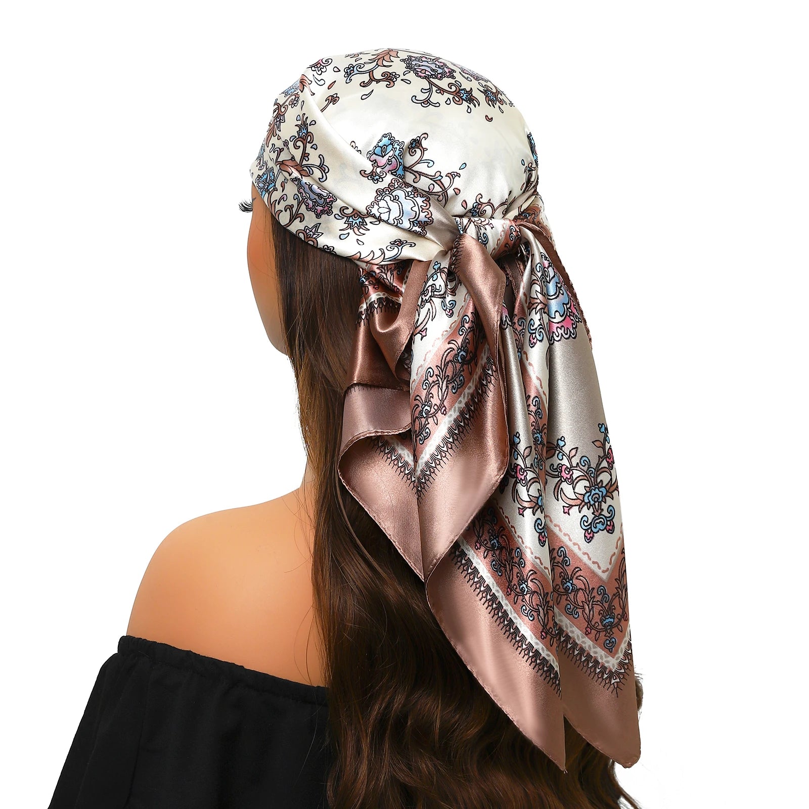 Pañuelo para la cabeza para mujer, marca de lujo, cuadrado, 90x90cm, Foulard de seda, Bandana de satén, pañuelo suave, Hijab, bufandas para el cabello para mujer