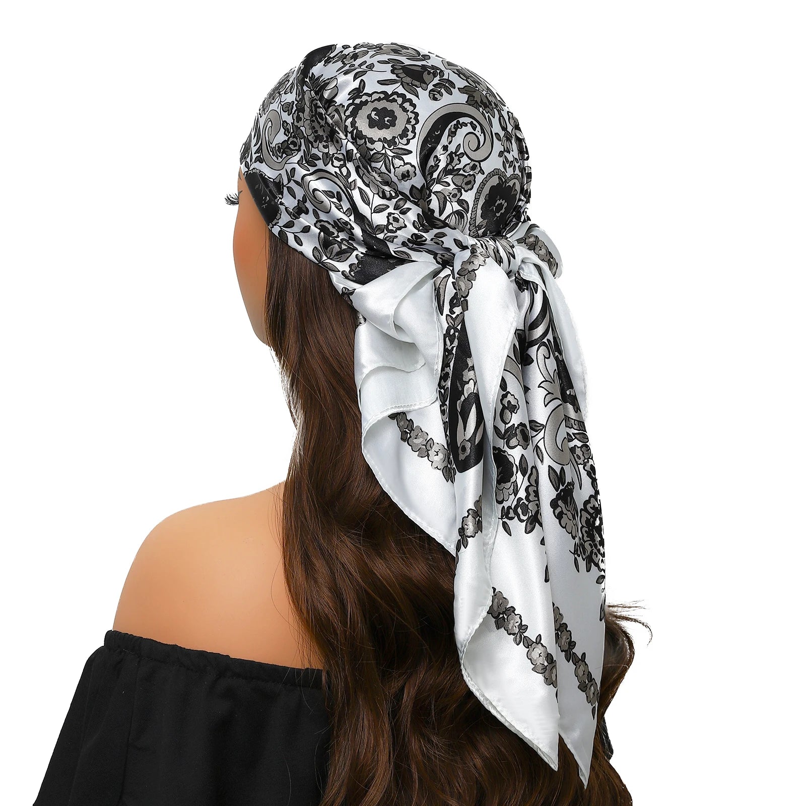 Pañuelo para la cabeza para mujer, marca de lujo, cuadrado, 90x90cm, Foulard de seda, Bandana de satén, pañuelo suave, Hijab, bufandas para el cabello para mujer
