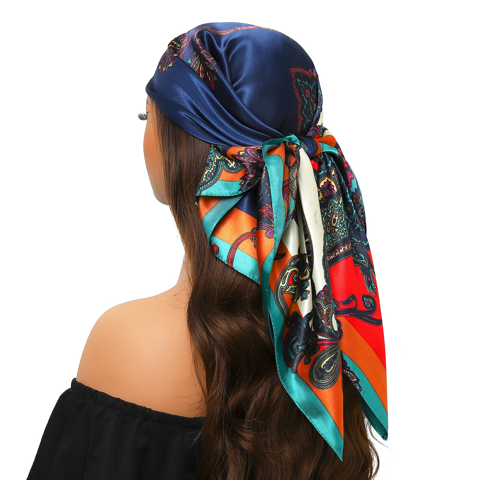 Pañuelo para la cabeza para mujer, marca de lujo, cuadrado, 90x90cm, Foulard de seda, Bandana de satén, pañuelo suave, Hijab, bufandas para el cabello para mujer