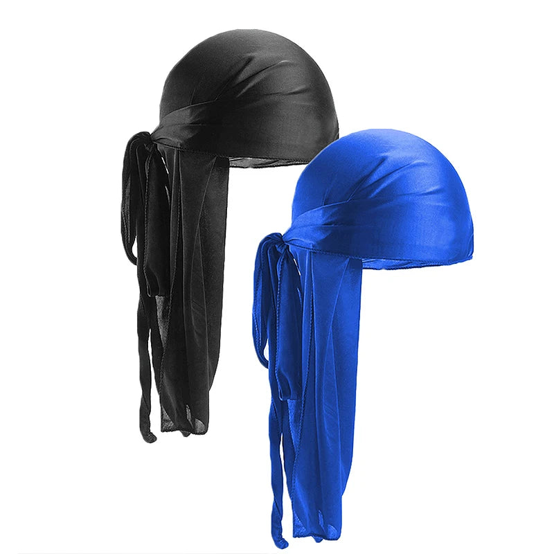 2 uds. Durags de satén sedoso para hombres, gorros de cola larga de diseñador, gorros de trapos Doo, gorros Du-rags para mujeres, corbata de satén de seda, gorro de trapos para ondas