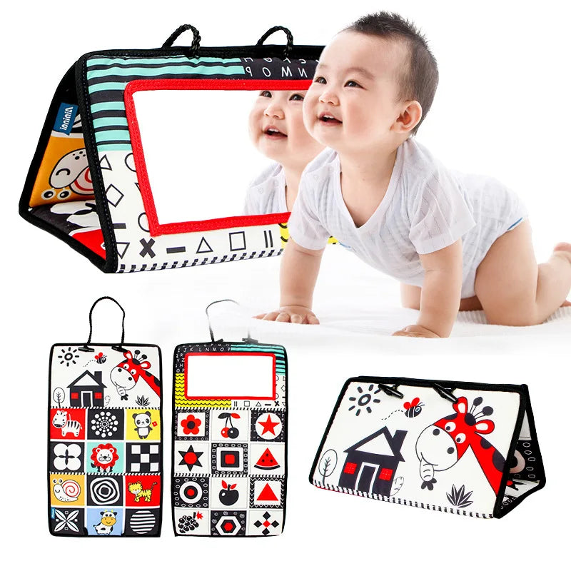 Espejo de suelo para bebé, tiempo de barriga, 6, 12 meses, juguetes sensoriales para recién nacidos de alto contraste, juego de desarrollo Visual para gatear, espejo de juguete para actividades