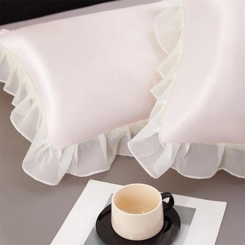 2 uds funda de almohada de seda satinada con volantes 48x74cm funda de almohada decorativa para el hogar de Color sólido para verano funda de almohada suave y sedosa