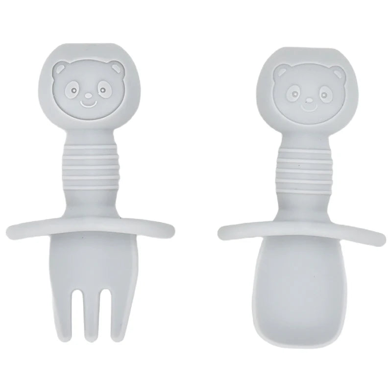 Juego de cucharas de aprendizaje para bebé, cuchara adhesiva de silicona de calidad alimentaria, cubiertos para niños, cuchara de entrenamiento, vajilla de alimentación, 2 uds.