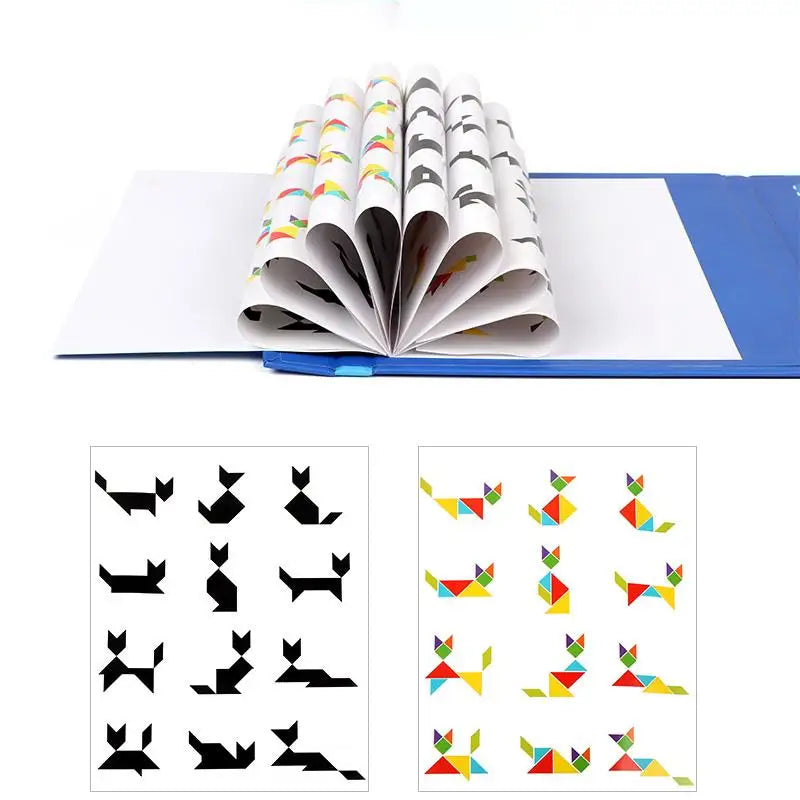 Rompecabezas de madera magnético Tangram, libro de rompecabezas, juguetes educativos para niños, bebé, chico, portátil, aprendizaje de inteligencia Montessori