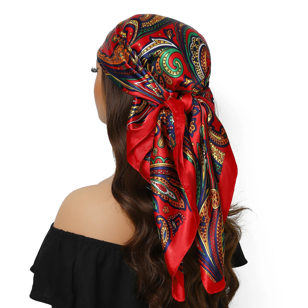 Pañuelo para la cabeza para mujer, marca de lujo, cuadrado, 90x90cm, Foulard de seda, Bandana de satén, pañuelo suave, Hijab, bufandas para el cabello para mujer