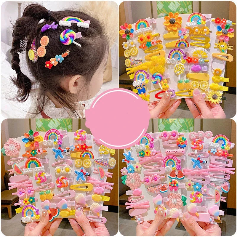 14-28-42-70 Uds. Conjunto de pinzas para el pelo de bebé de dibujos animados, pasadores de flores y frutas para niña, horquillas con flequillo, accesorios para el cabello para niños
