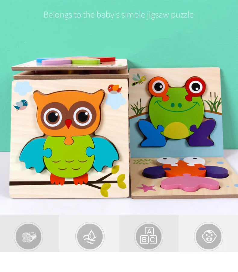 Rompecabezas de madera 3D de alta calidad para bebé, rompecabezas de tráfico de animales de dibujos animados, juego de cognición de aprendizaje temprano, juguetes para niños