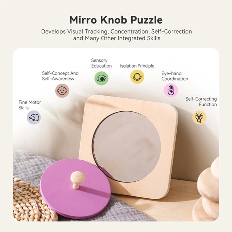 Rompecabezas de espejo Montessori para bebé, tablero ocupado, juguetes de madera, juguete sensorial educativo para edades tempranas, material didáctico preescolar