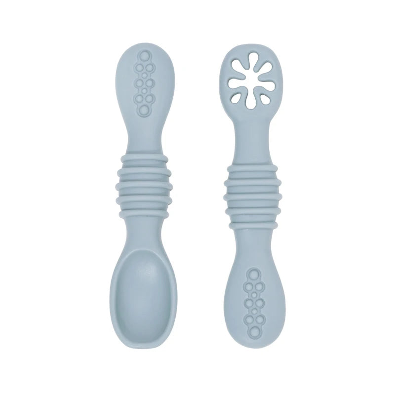 Juego de cucharas de aprendizaje para bebé, cuchara adhesiva de silicona de calidad alimentaria, cubiertos para niños, cuchara de entrenamiento, vajilla de alimentación, 2 uds.