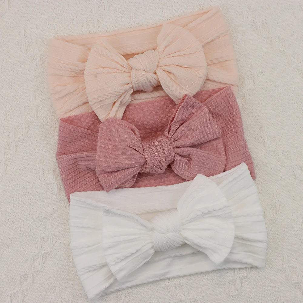 3 unids/set diadema para niña, diademas tejidas con lazo para bebé, turbante elástico suave para recién nacido, accesorios para el cabello para bebé para niña