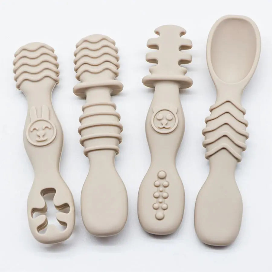Cuchara de silicona para comida de bebé, cuchara de entrenamiento para bebés mayores de 6 meses, vajilla fácil de agarrar, regalo de Navidad, 4 Uds.