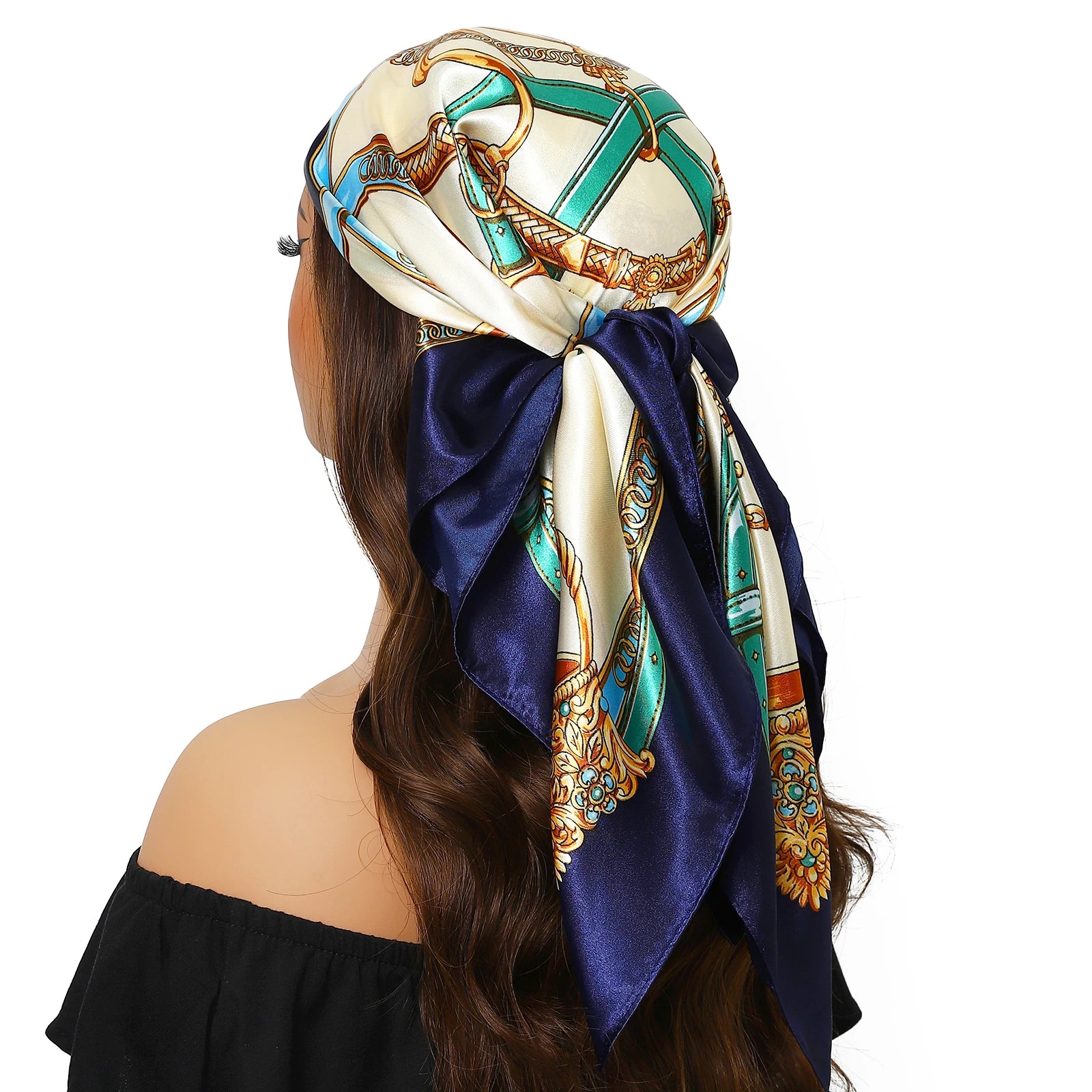 Pañuelo para la cabeza para mujer, marca de lujo, cuadrado, 90x90cm, Foulard de seda, Bandana de satén, pañuelo suave, Hijab, bufandas para el cabello para mujer