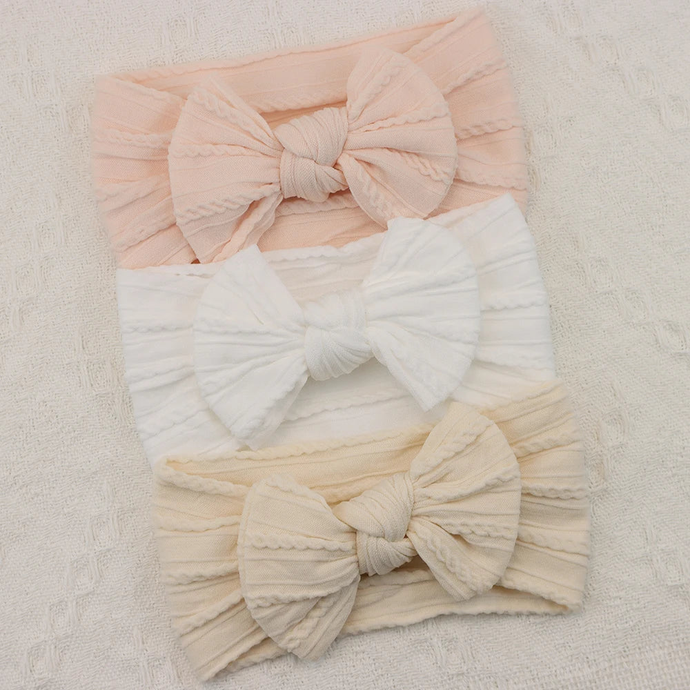 3 unids/set diadema para niña, diademas tejidas con lazo para bebé, turbante elástico suave para recién nacido, accesorios para el cabello para bebé para niña