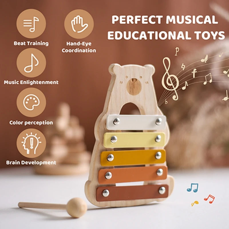 Juguete de madera Montessori, xilófono Multicolor, cuentas de campana, columna de tambor, instrumento Musical, juguete para chico, instrumento Musical educativo, regalo
