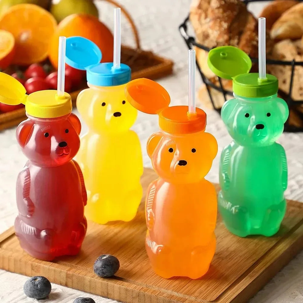 Tazas de paja Honey Bear para bebés con pajitas flexibles Botellas para sorber de 8 OZ de calidad alimentaria y sin BPA