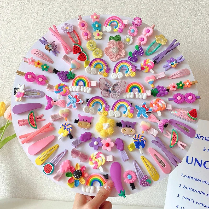 14-28-42-70 Uds. Conjunto de pinzas para el pelo de bebé de dibujos animados, pasadores de flores y frutas para niña, horquillas con flequillo, accesorios para el cabello para niños