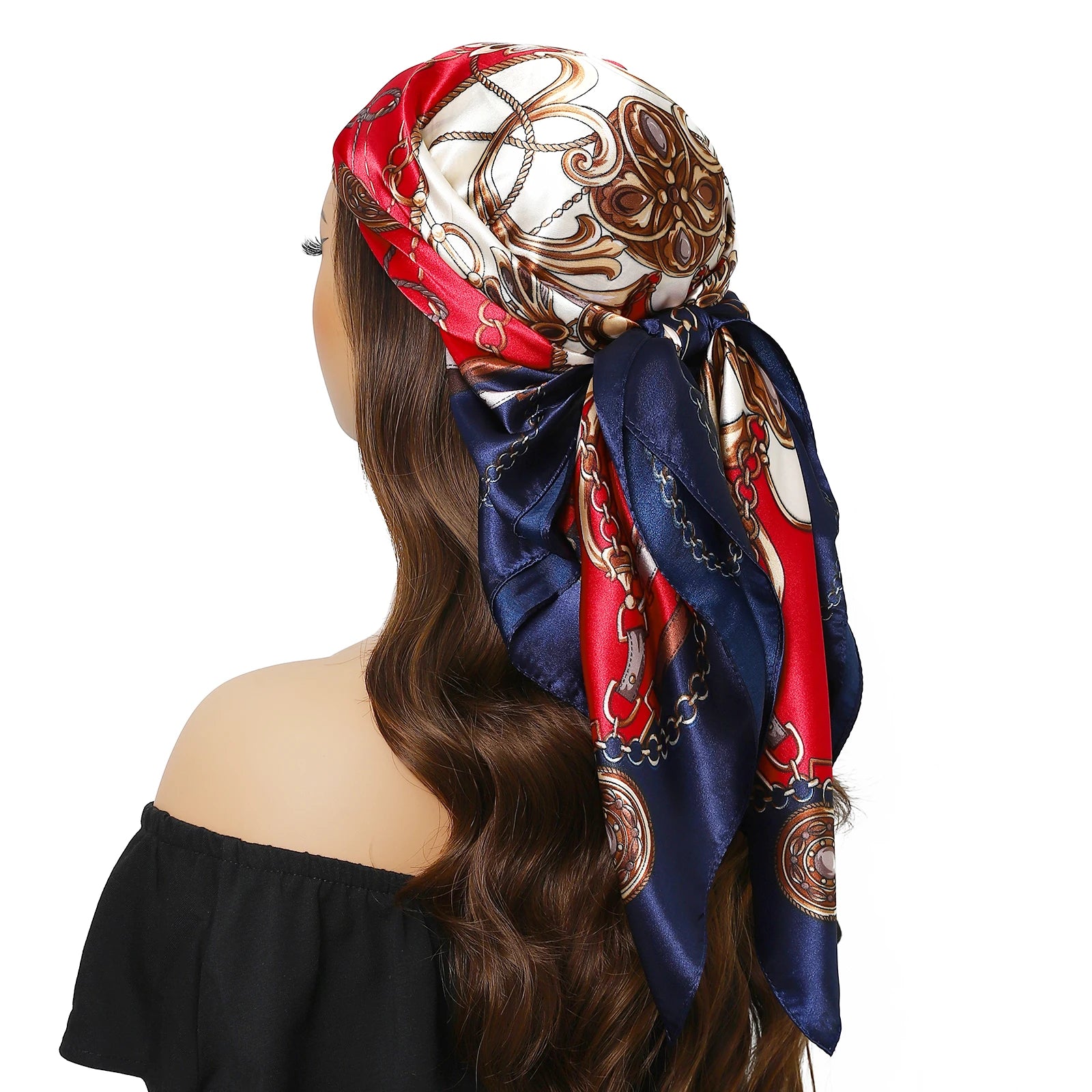 Pañuelo para la cabeza para mujer, marca de lujo, cuadrado, 90x90cm, Foulard de seda, Bandana de satén, pañuelo suave, Hijab, bufandas para el cabello para mujer