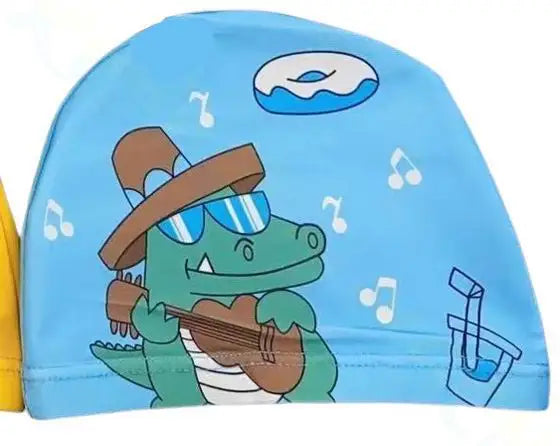 Gorro de natación para niños, bonito gorro de tela de dibujos animados para piscina, deportes acuáticos, protege las orejas, gorros de baño para niños y niñas