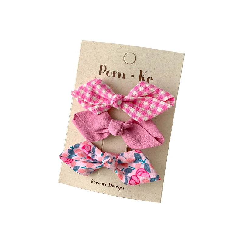 Conjunto de horquillas con lazos bonitos para niñas, flequillo Floral a cuadros, Clip para el cabello, accesorios coreanos para el cabello, tocado dulce para niños, 3 unids/lote