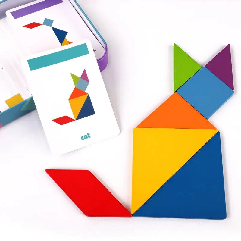 Rompecabezas de madera magnético Tangram, libro de rompecabezas, juguetes educativos para niños, bebé, chico, portátil, aprendizaje de inteligencia Montessori