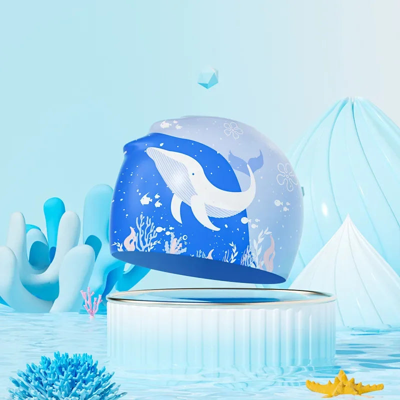 Gorros de natación para niños, protección para los oídos, gorro de natación de silicona suave para niños y niñas, gorro de baño bonito de dibujos animados, accesorios para piscina