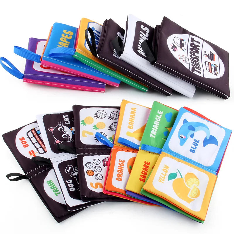 Libros de aprendizaje temprano de iluminación de 4 páginas, libro de tela blanco y negro para niños, juguetes educativos Montessori