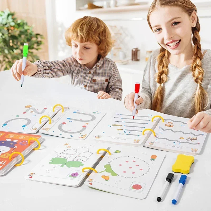 Libro de trabajo de rastreo mágico, libro de entrenamiento de Control, cuaderno de práctica mágica reutilizable, papelería educativa de dibujo Montessori para niños