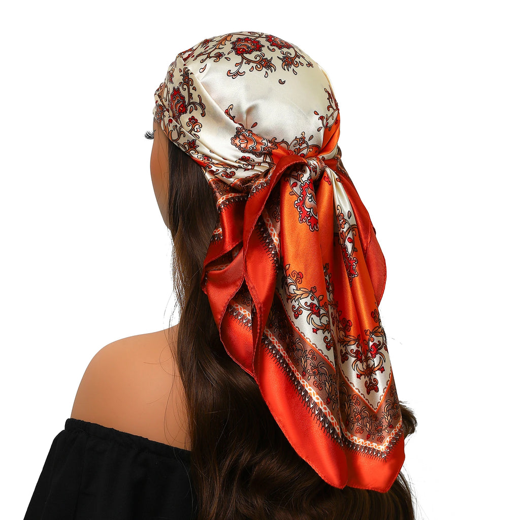 Pañuelo para la cabeza para mujer, marca de lujo, cuadrado, 90x90cm, Foulard de seda, Bandana de satén, pañuelo suave, Hijab, bufandas para el cabello para mujer
