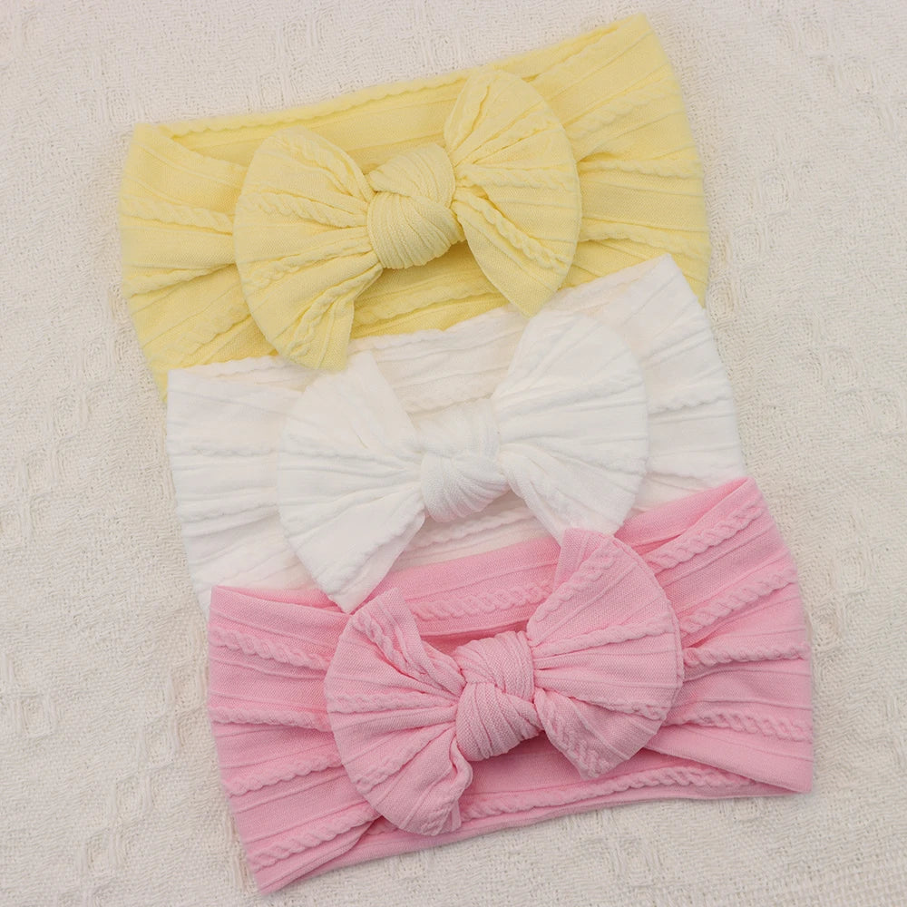 3 unids/set diadema para niña, diademas tejidas con lazo para bebé, turbante elástico suave para recién nacido, accesorios para el cabello para bebé para niña