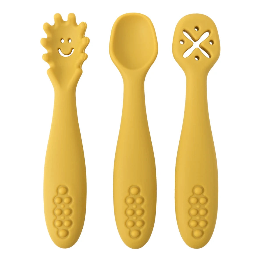 Juego de utensilios de cucharas de aprendizaje para bebé, juego de cucharas de alimentación para recién nacido, cubiertos de destete, vajilla para niños, 3 uds.