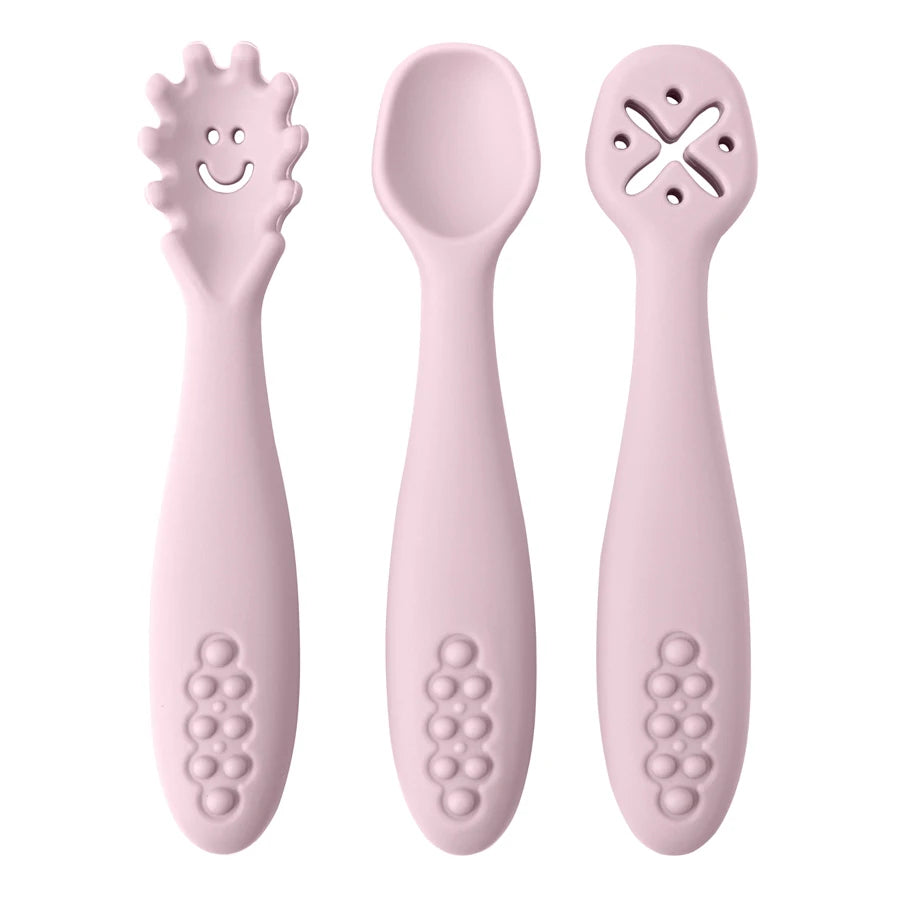 Juego de utensilios de cucharas de aprendizaje para bebé, juego de cucharas de alimentación para recién nacido, cubiertos de destete, vajilla para niños, 3 uds.