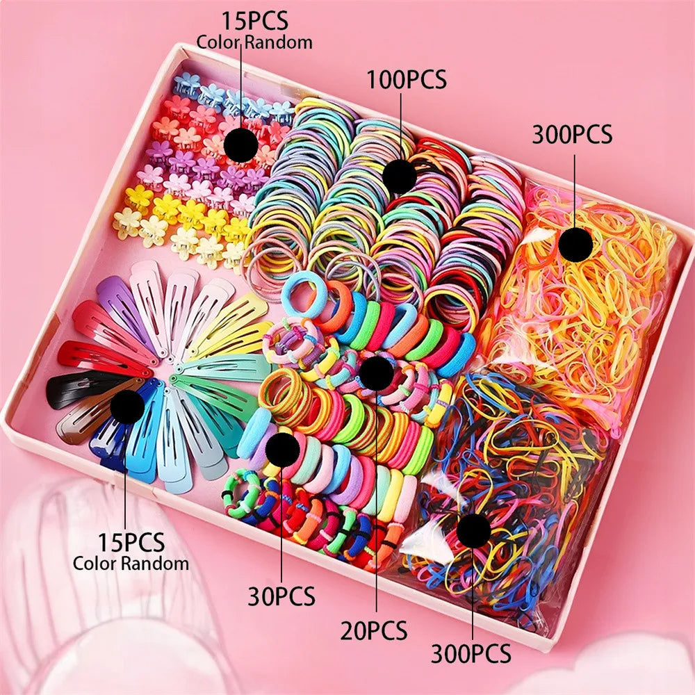 Juego de accesorios para el cabello para niños, anillos para el cabello en caja, banda de cuero, diadema, cuerda para el cabello, combinación de tarjetas para el cabello, accesorios para el cabello para bebés femeninos