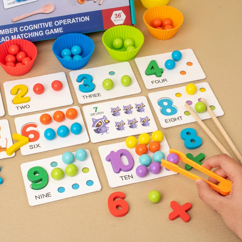 Accesorios de matemáticas Montessori para bebé, rompecabezas de emparejamiento cognitivo Digital, perla ingeniosa, juguetes de acción fina para niños
