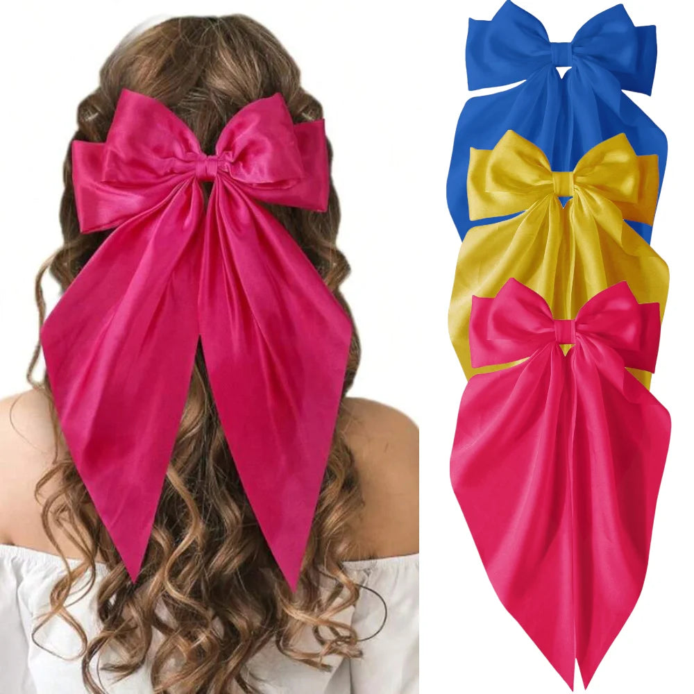 2/3/4/6/12 unids/set satén sedoso cinta con lazo de gran tamaño Clip para el cabello para mujeres pasadores Clips de Metal accesorios estéticos para el cabello