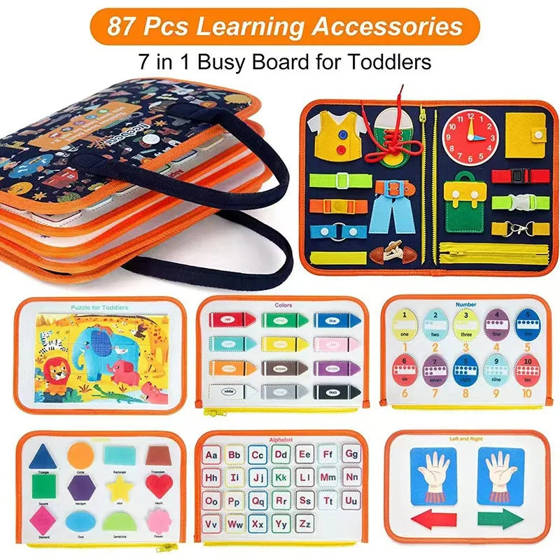 Tablero ocupado Montessori para edades de 3 a 6 años: juguete educativo sensorial para el aprendizaje temprano y el desarrollo de habilidades motoras finas