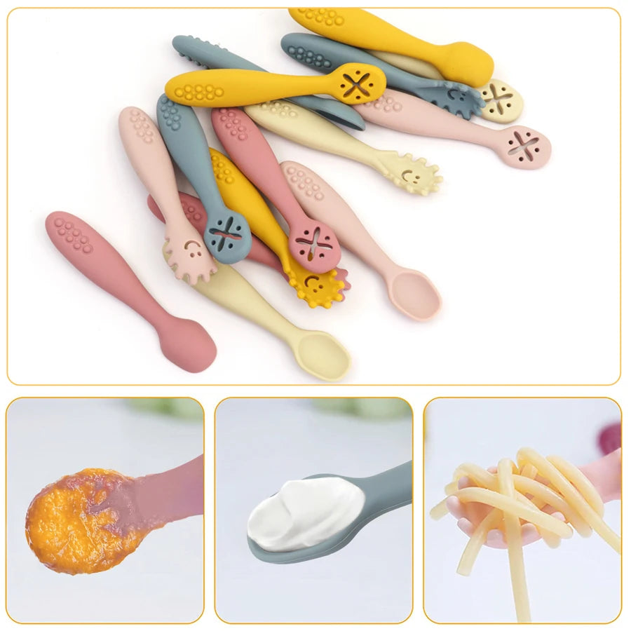 Juego de utensilios de cucharas de aprendizaje para bebé, juego de cucharas de alimentación para recién nacido, cubiertos de destete, vajilla para niños, 3 uds.